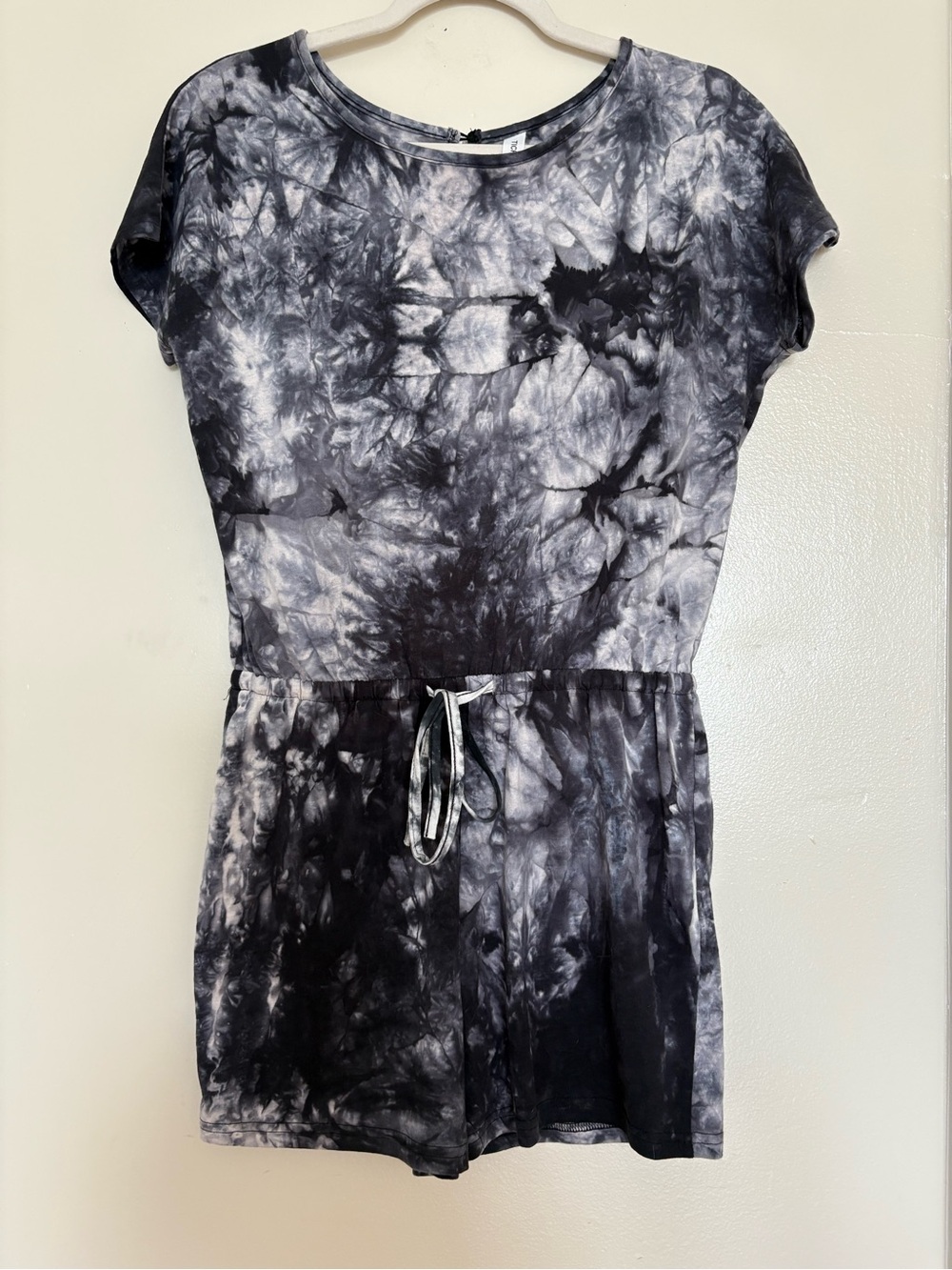 Tickled Teal Black & White Marbled Tie Waist Romper